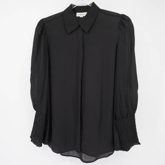 L’AGENCE 100%n Silk black Long sleeve button up Blouse XS Elegant Career Office - Picture 1 of 11
